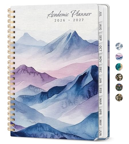 Planner 2026-2027, Academic Monthly and Weekly Calendar Planner for Women, July 2026 - June 2027, Hardcover Pretty Agenda Planner Book with Tabs, Spiral Daily Organizer for School Office Home Supplies, 8.5" x 11" - Distant Peaks - color: F-Distant Peaks,