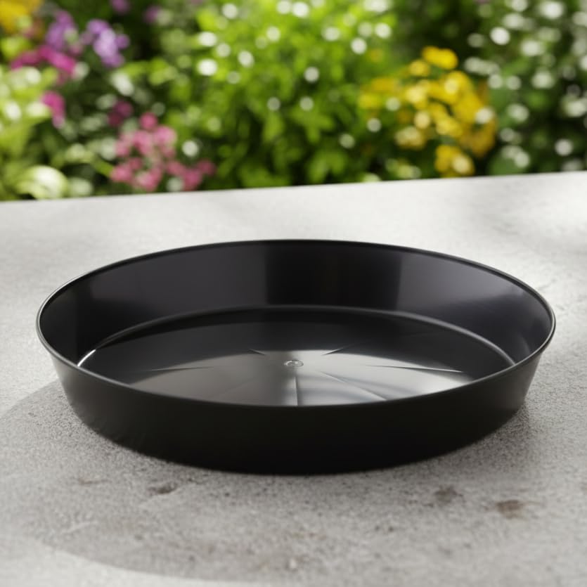 21in Plant Saucer, Black, Case of 2 | Polypropylene, Heavy Duty Indoor/Outdoor, Drip Pan & Tray, Collects Excess Water, Made in USA - size: 21" (19" base)