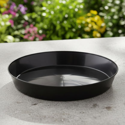 21in Plant Saucer, Black, Case of 2 | Polypropylene, Heavy Duty Indoor/Outdoor, Drip Pan & Tray, Collects Excess Water, Made in USA - size: 21" (19" base)