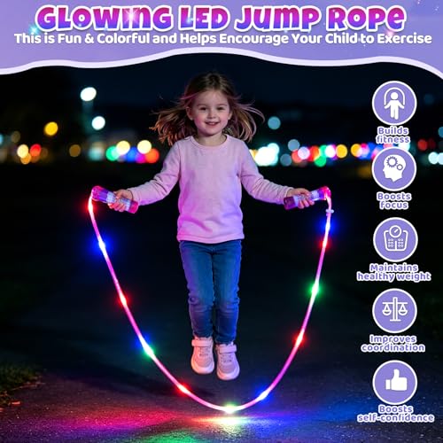 Led Jump Rope for Girls Kids -Glowing Jump Ropes Flashing Colorful Exercise Skipping rope Light Up Luminous Adjustable Skipping Ropes for Girls Boys Women Fitness Weight Loss - style: Pink