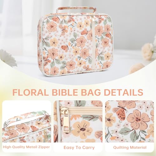 Bible Cover Case for Women Large Bible Cover with Durable Handle Quilted Bible Carrying Case for Girls Bible Study Supplies Accessories (Autumn Butterfly Bloom, Autumn Butterfly Bloom) - color: Autumn Butterfly Bloom