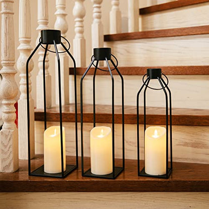 HPC Decor 55.9cm(22인치) 48.3cm(19인치) 48.6cm(16인치) 랜턴 장식, 깜박이는 타이머 캔들 포함 - 톨 라지 블랙 메탈 캔들 랜턴 3개 세트 - 실내, 실외, 탁상, 현관을 위한 현대적인 농가 장식 (유리 없음) - size: 22inch,19inch and 16inch（Black）