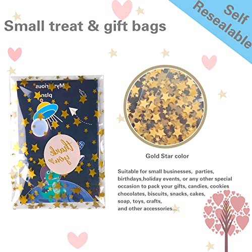 COQOFA 100 Pcs Star Printed Sealable Gift Wrap Cello Cellophane Bags Self sealing Adhensive Treat Bags Party Favor bags (5x7inch, Gold) - color: Gold(Self-sealing), size: 5x7 in