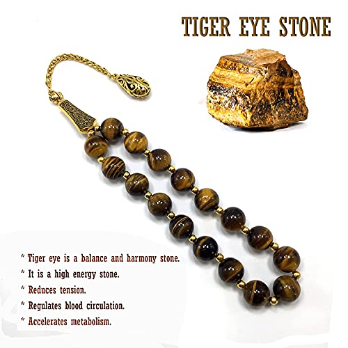 Design -Relaxing Stress Relief Big Beads Prayer Beads, Worry Beads, EFE Tesbih, Maskot Tesbih, Tasbih, Rosary (- Tiger Eye Natural Stone Beads and Bracelet- 12mm-17 Beads-) - color: - Tiger Eye Natural Stone Beads and Bracelet- 12mm-17 Beads-