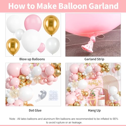Pink and White Balloon Arch Kit, 121Pcs Pink Gold White Confetti Garland - color: Pink White