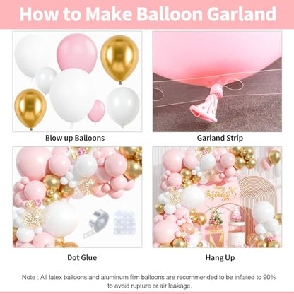 Pink and White Balloon Arch Kit, 121Pcs Pink Gold White Confetti Garland - color: Pink White