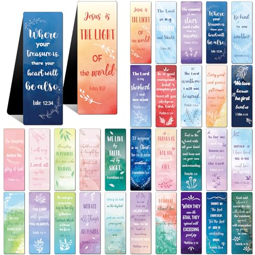 Chinco 30 Pcs Magnetic Bookmarks Christian Bookmarks Bulk Bible Verse Inspirational Scripture Page Clips for Women Childrens Kids Teachers Mothers Day Church Supplies School Gifts(Watercolor) - style: Watercolor