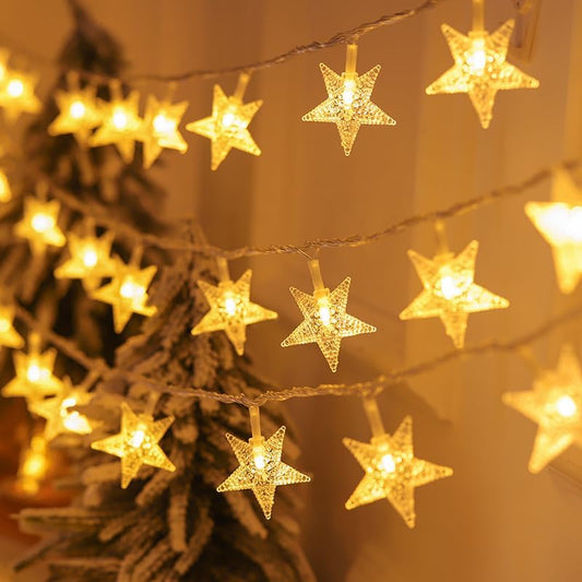 Star String Lights Twinkle Lights Battery Operated, 17 ft 50 LEDs Classroom Decor Fairy Lights, String Lights Battery Powered for Kids Bedroom Wedding Mantel Patio Dorm Decor, Warm White - color: Star
