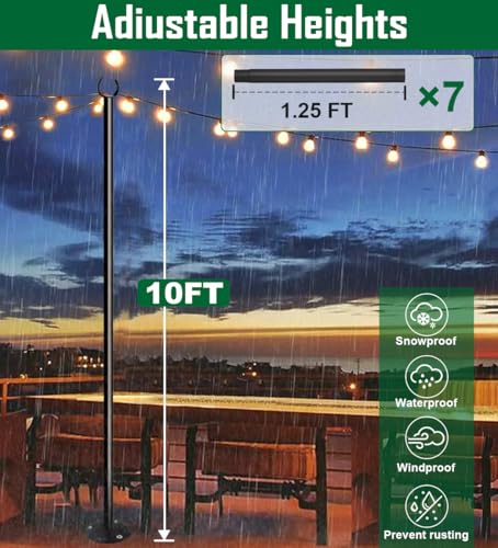 10ft String Light Pole for Hard Surfaces, Light Pole for Outdoor String Light, Perfect for Garden, Backyard, and Patio Lighting Stand for Parties, Wedding - Matte Black Finish - 1 Pack - style: 1 Pole for Hard Surfaces
