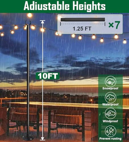 10ft String Light Pole for Hard Surfaces, Light Pole for Outdoor String Light, Perfect for Garden, Backyard, and Patio Lighting Stand for Parties, Wedding - Matte Black Finish - 1 Pack - style: 1 Pole for Hard Surfaces