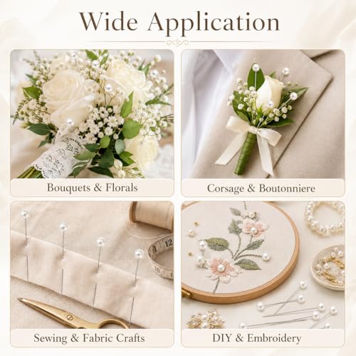150 PCS Pearl Pins for Bouquets, 1.4 Inch Boutonniere Pin Corsage FloralPins Sewing Pins for Fabric, Round Ball Pearl Head Straight Pin for DIY Crafts Jewelry Making Sewing Wedding Flower