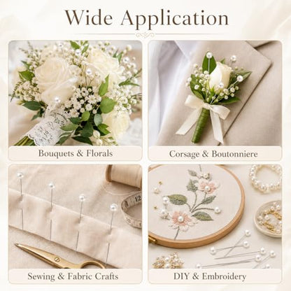 150 PCS Pearl Pins for Bouquets, 1.4 Inch Boutonniere Pin Corsage FloralPins Sewing Pins for Fabric, Round Ball Pearl Head Straight Pin for DIY Crafts Jewelry Making Sewing Wedding Flower