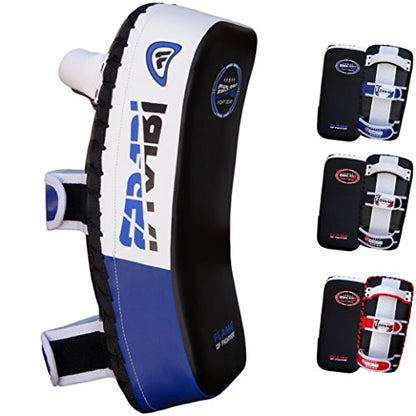 Farabi Thai Pads Kickboxing Muay Thai Training Strike Pads - color: White/Blue, size: Pair