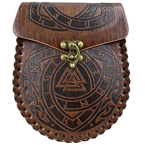 HiiFeuer Nordic Embossed Belt Bag, Retro Medieval Faux Leather Side Pocket, Portable Vintage Waist Bag for LARP Ren Faire - color: Odin
