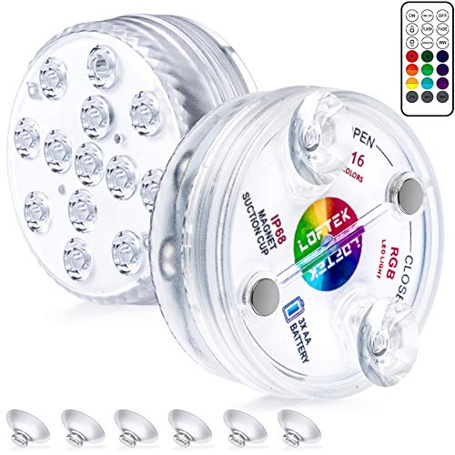 LOFTEK Submersible LED Lights with Remote, 13 LED Pool Lights for Inground Above Ground Pool with Magnets &Suction Cups,16 Color Changing Underwater Light for Ponds Battery Operated, 2 Pack - size: 2 Pack-Battery Operated