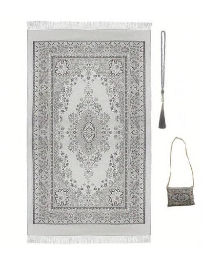 Islamic Travel Prayer mat Mus Portable Prayer Rug Muslim Prayer Mat and Prayer Beads | Janamaz | Sajadah | Soft Islamic Prayer Rugs | Taffeta Fabric 70 * 110 Brown