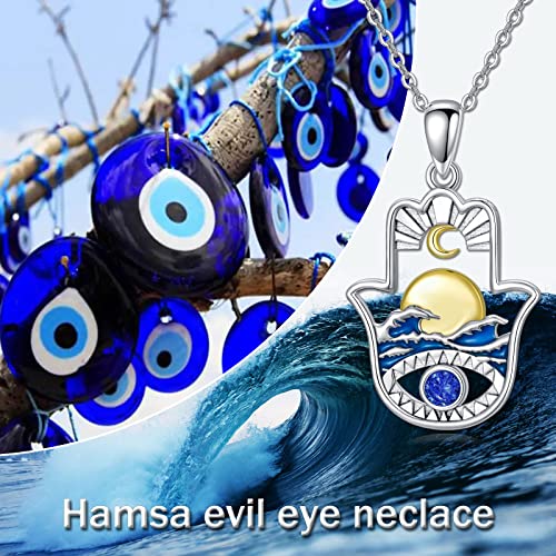 PROESS 925 Sterling Silver Hamsa/Allah Necklace Evil Eye Amulet Jewelry Gifts for Men Women - style: sun and moon necklace