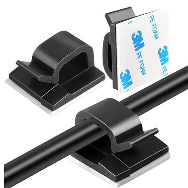 100 pcs of self Adhesive Cable Clips, Peel and Management for wall Desk and Office (Black) - color: black