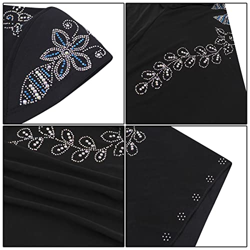 RARITYUS Women Bling Rhinestone Pearl Instant Scarf Muslim Hijab Fashion Shawl Head Wrap Turban Cap with Flower Accent - color: Z Color 4