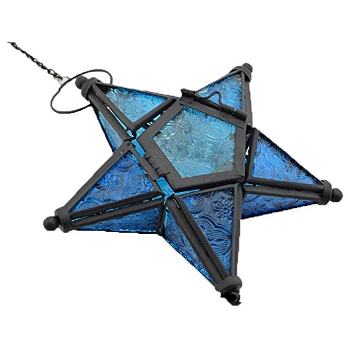Stunning Star Glass Votive Tea Light Candle Holder Hanging Lighting Lantern Wedding Birthday Party Home Garden Decoration (Blue) - color: Blue