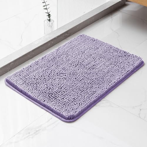 Lavender Bathroom Rugs 17"x24" - Plush Chenille Non-Slip Bath Mat - Absorbent, Washable, Soft and Thick Decor for Shower, Sink, Kitchen, Tub, Home Accessories - color: Lavender, size: 17"x24"