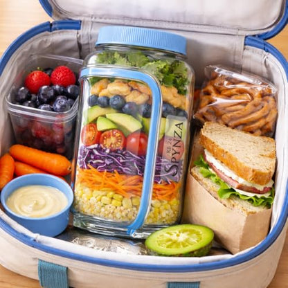 Salad jar with side opening , storage container with Dressing Cup – Leakproof Portable Salad Container with Dressing Cup & Lid, Lid-to-Bowl Design for Office, Gym, Travel, Picnic - Powder Blue - color: Powder Blue