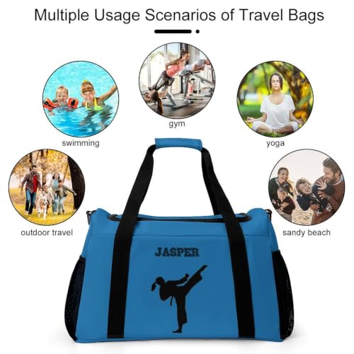 Custom Name Taekwondo Karate Duffle Bag for kids Boy Girls,Personalized Martial Arts Gear Bag,Water-Resistant Sparring Equipment Blue - color: Taekwondo Karate-10