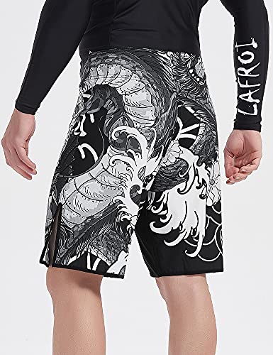 LAFROI Mens MMA Cross Training Boxing Shorts Trunks Fight Wear with Drawstring and Pocket-QJK01 - color: Dragon, size: X-Large