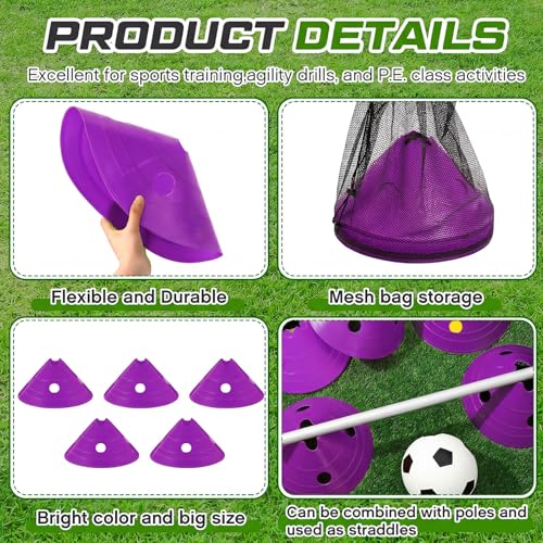 Jumbo Disc Cones Jumbo Soccer Cones with Mesh Bag Giant Large Agility for Soccer Training Adult Sports - color: Purple