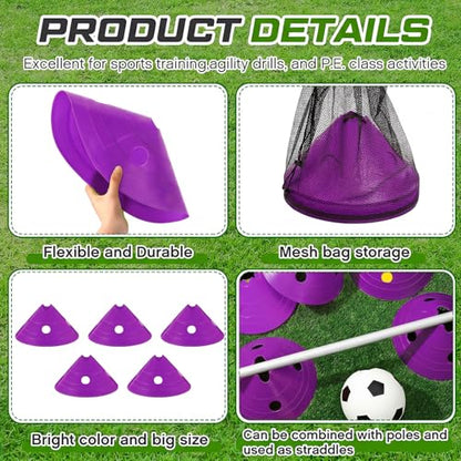 Jumbo Disc Cones Jumbo Soccer Cones with Mesh Bag Giant Large Agility for Soccer Training Adult Sports - color: Purple