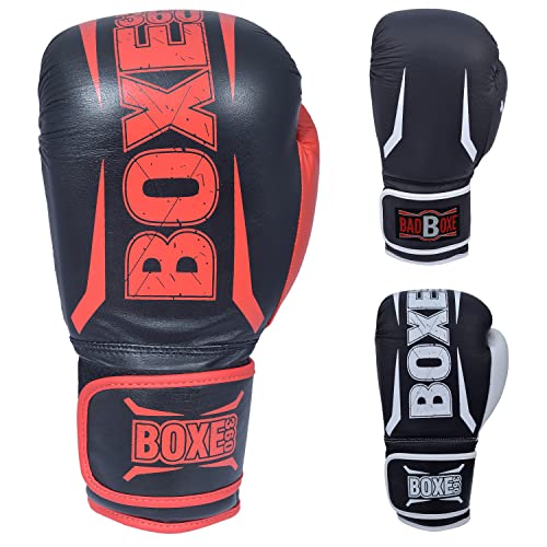 Boxing Gloves | Genuine Cowhide Real Leather | Muay Thai, Kickboxing, Sparring & Training | Pro Punching Gloves for Men & Women - color: BLACK/RED, size: 8OZ