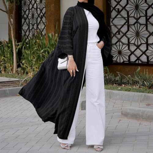 Front Open Abayas for Women Muslim with Hijab Scarf Islamic Prayer Clothes Long Sleeve Muslim Cardigan Dress Dubai Cardi Robe - color: Black, size: Medium