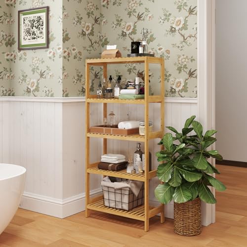 Bamboo Rack, Adjustable Bamboo Shelf, Bathroom Living Room, 5-Tier - size: 5-Tier