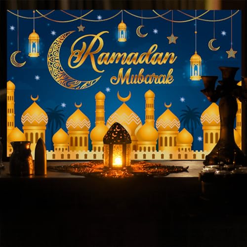 Ramadan Decorations for Home - 71 x 44 in Ramadan Banner Mubarak Table Mubarak Sign Backdrop Favors Hanging Decorations for Outdoor Home Party Window Wall Eid Al-Fitr al-Adha زينة رمضان كريم ديكو - color: Blue
