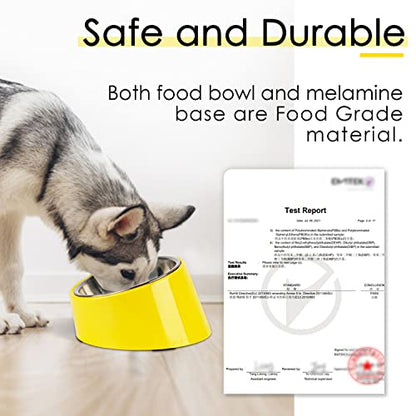 SUPERDESIGN Anti-Vomiting 15° Slanted Pet Bowl, S/0.5 Cup, Yellow | 15° Tilted, Anti-Vomit & Neck Relief, Non-Slip Base, Detachable Stainless Steel Liner, Dishwasher Safe, for Cats & Dogs - color: Bright Yellow, size: S/0.5 Cup