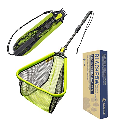 Black Paw Floating Fishing Net Foldable Telescopic Fish Landing Net with Built in Length Scale Rubber Coated for Kayak, Fly, Trout - color: B3:16" Hoop Size Green (Upgrade Telescopic Pole)