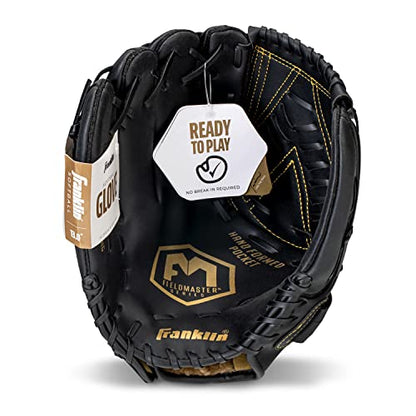 Franklin Sports Field Master Baseball + Softball Glove - Field Master Adult + Youth Baseball + Softball Mitt - Men's + Women's Gloves - color: Black/Gold, style: 13" - Basket "V" Web
