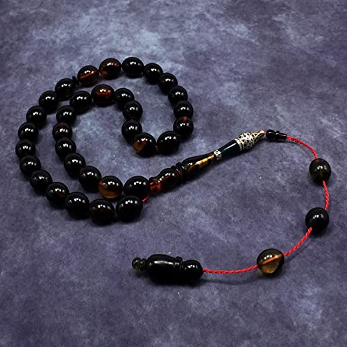 EXCLUSIVE COLLECTION -Handmade Silver Engraved Bakelite Tesbih, Tasbih, Islamic Rosary, Islamic Prayer Beads, Misbaha (9x11 mm 33 Olive Yellow Rice Beads) - color: 9x11 mm 33 Olive Yellow Rice Beads