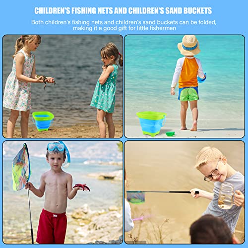 Floating Telescopic Folding Net with 7 Inch Pliers & Lip Gripper - Kids Fishing Net with Foldable Sand Bucket & Fishing Gear Accessories - color: kids fishing net+ 2L Foldable Bucket