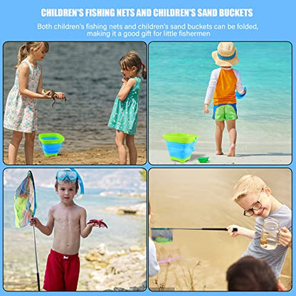 Floating Telescopic Folding Net with 7 Inch Pliers & Lip Gripper - Kids Fishing Net with Foldable Sand Bucket & Fishing Gear Accessories - color: kids fishing net+ 2L Foldable Bucket