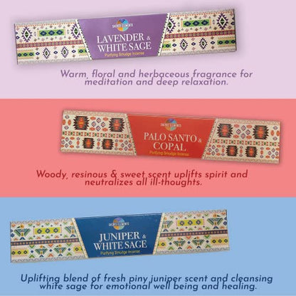 Cleansing Incense Sticks Variety Pack - 6 Masala Incenses - White Sage, Lavender, Myrrh, Copal Mexico & Palo Santo Incense Sticks | Inciensos para Sacar Malas Energias