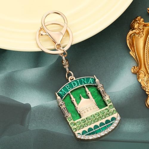 2 Pcs Sparkling Rhinestone Medina Mosque Keychain Purse Charm Islamic Keyring Pendant for Purse Bag Accessories