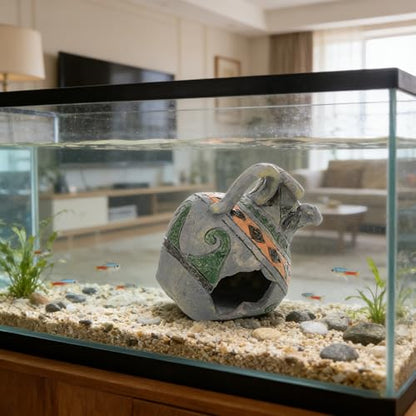 Fish Tank Resin Ornament, Aquarium Simulation Vase, Ancient Style Fish Hideout, 5.1 x 4.5 x 4.7 in / 13 x 11.5 x 12 cm, Safe, Firm, for Fish and Shrimp