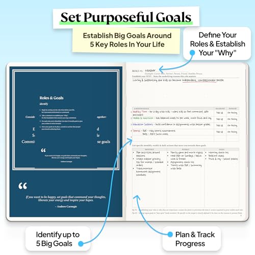 Roterunner Purpose Planner Notebook B5 7.5”x9.8” Undated 2026 Daily Weekly and Monthly Productivity Goal Setting Tool for Work Home ADHD for Adults Self Care Journal - color: Black Hardcover