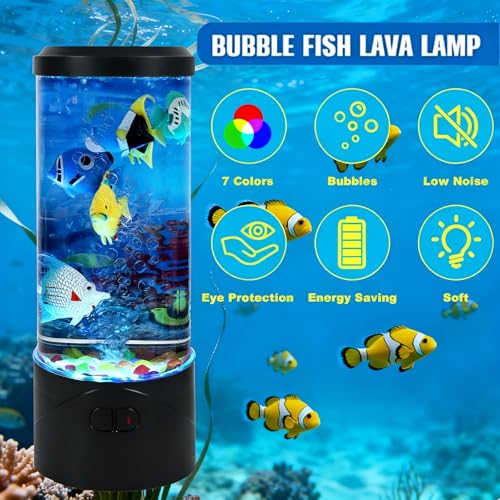 Toycol Bubble Fish Lamp, 7-Color Artificial Aquarium Lamp with 6 Fish | 7-Color Changing, 6 Fake Fish Moving, Sensory Bubble Tube Light, Mood Night Light - color: 6 Fish
