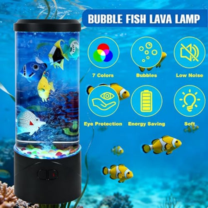 Toycol Bubble Fish Lamp, 7-Color Artificial Aquarium Lamp with 6 Fish | 7-Color Changing, 6 Fake Fish Moving, Sensory Bubble Tube Light, Mood Night Light - color: 6 Fish