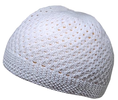 Set 2 Pieces Muslim Skull Cap Beanie AMN-341 Islam Prayer Crochet Takke Kufi Hat Eid Ramadan Gift - color: Bk & White, size: Large