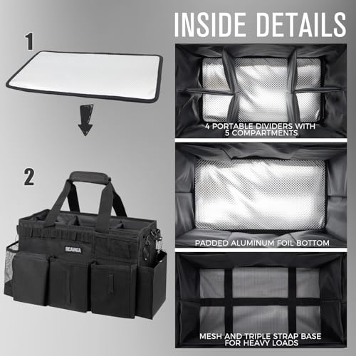 SCAVATA Wearable Cleaning Caddy Bag, Supplies Organizer with Handle & Shoulder Straps for Housekeepers, Under Sink & Car Cleaning Tool Organizer with 4 Foldable Dividers (Black) - color: Black