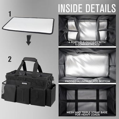 SCAVATA Wearable Cleaning Caddy Bag, Supplies Organizer with Handle & Shoulder Straps for Housekeepers, Under Sink & Car Cleaning Tool Organizer with 4 Foldable Dividers (Black) - color: Black