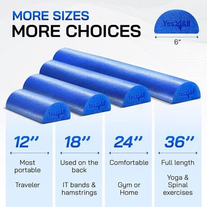 Yes4All Medium Firm Half Foam Rollers for Post-Workout Relaxation, 12/18/24/36 inch PE Foam Roll for Back Massage & Yoga Exercise - color: Half Blue, style: 36-inch